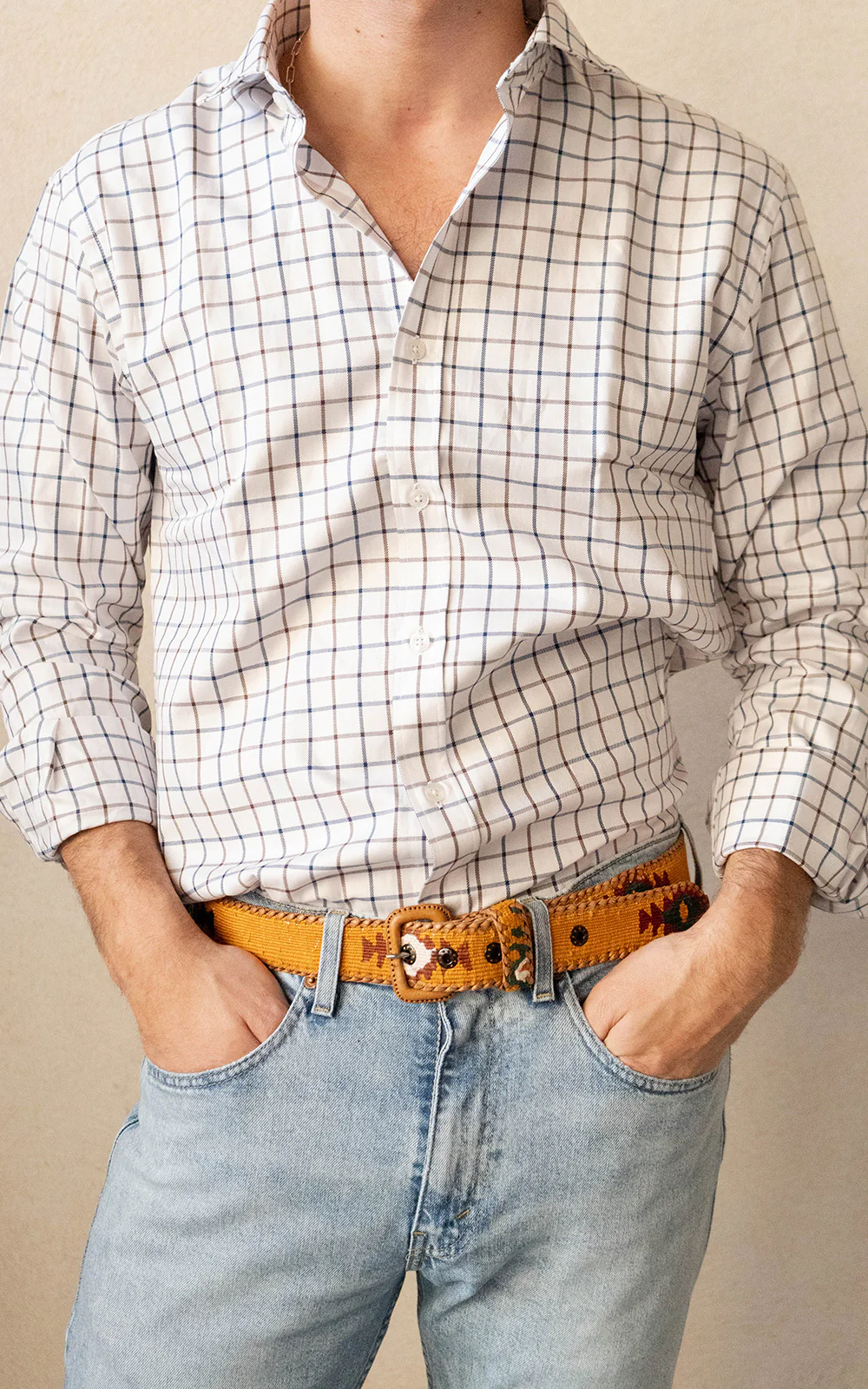 CAMISA OXFORD CUADROS MARRÓN GRIS - Imagen 4