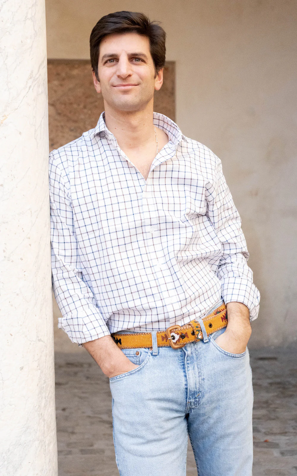 CAMISA OXFORD CUADROS MARRÓN GRIS - Imagen 3